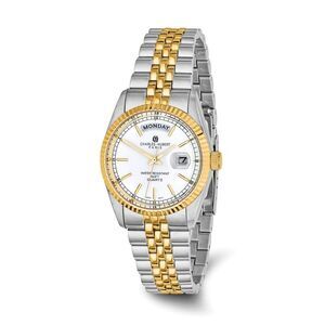 Charles Hubert Mens Two-Tone Silver-White Dial Panther Link Watch